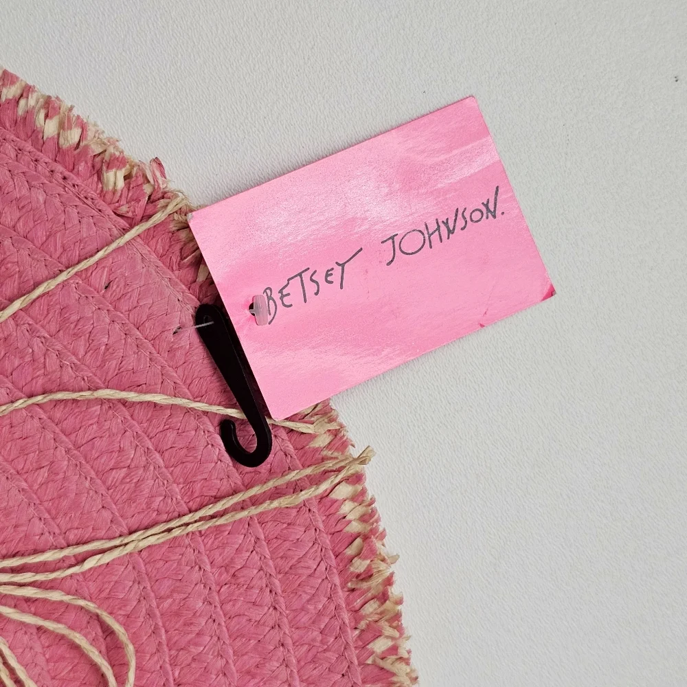 Betsey Johnson Pink Ombre Floppy Paper Hat Shell Detail Beach Boho NWT